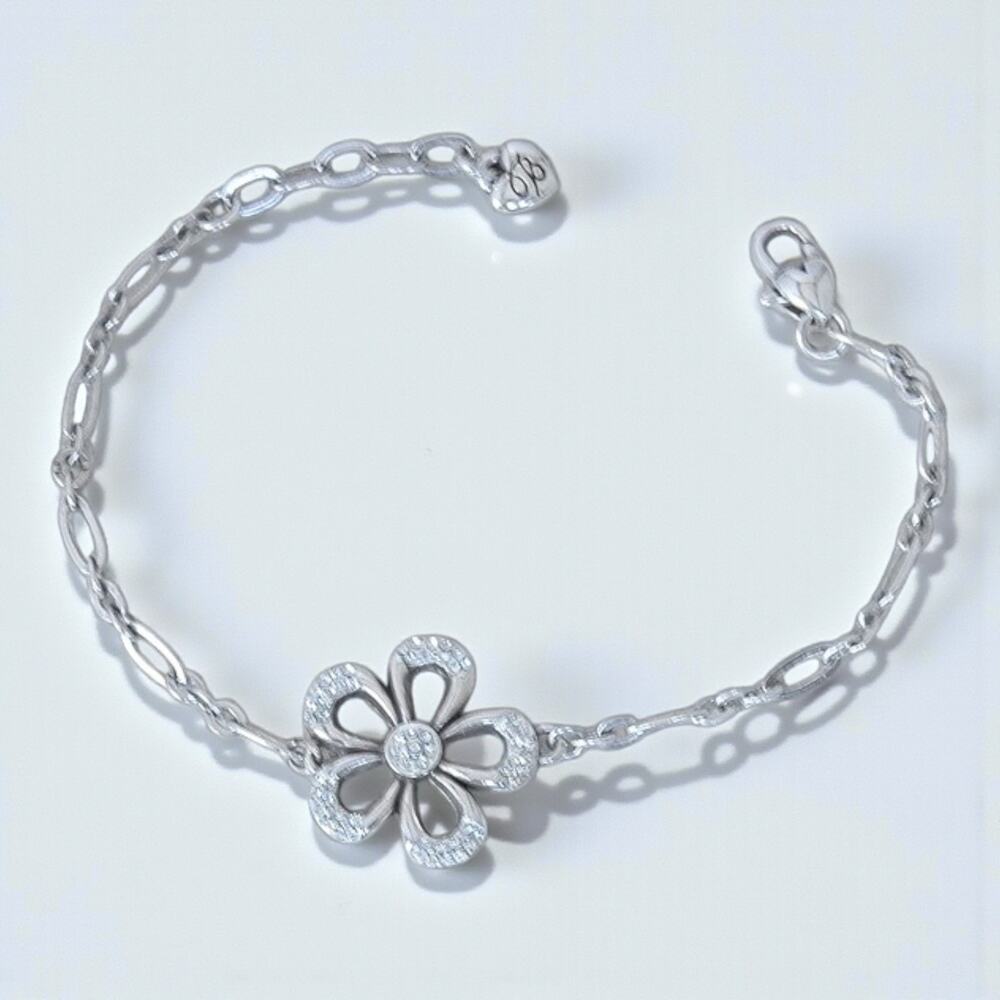 Brighton Daisy Flower Chain Bracelet Reversible Rhinestone Etched Silver Plated